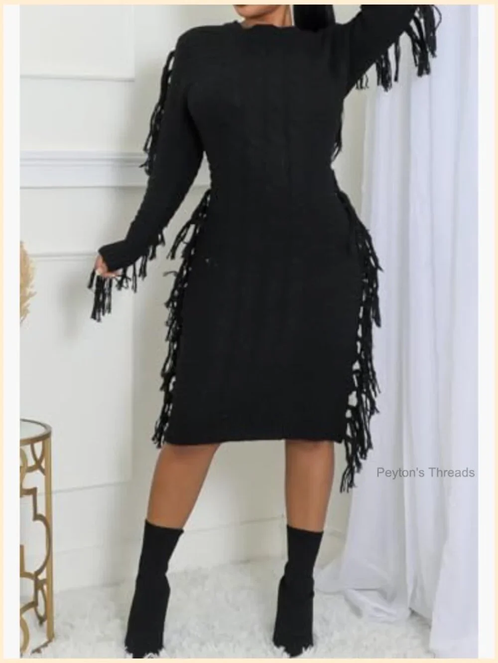 Turtleneck Side Tassel Cable Knit Maxi Sweater Dress Women's Casual Western - Picture 5 of 5
